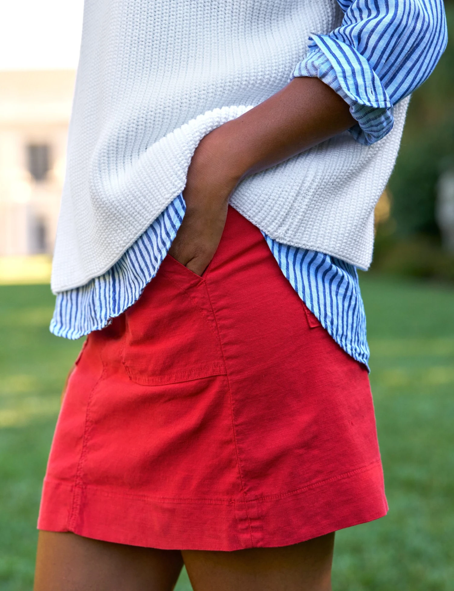 JAMESON SKIRT Double Decker Red, Italian Performance Linen 1 JAMESON SKIRT Double Decker Red, Italian Performance Linen