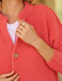 MONTECITO CARDIGAN Lobster, Pure Italian Cotton -Frank And Eileen Shop 2 SWEATER04 LBSK LAB249HJ WHT WATERFORD 1968 NATHALIE SU25 MAY 0210 sRGB