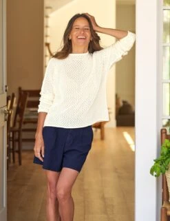 MONTEREY POINTELLE Ivory, Pure Italian Cotton -Frank And Eileen Shop 22 SWEATER06 IVYK WATERFORD NAVY SIMONE SU25 JULY 1941 sRGB