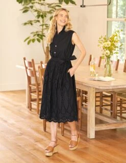 GRACE SLEEVELESS DRESS Black, Eyelet Cotton