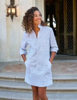 IRELAND DRESS Blue And White Stripe, Italian Performance Linen