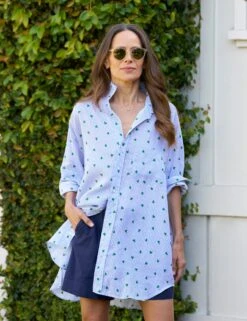 MACKENZIE Navy Stripe With Green Heart, Classic Linen