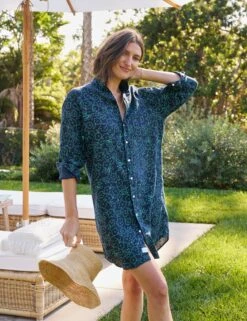 MARY Navy With Green Floral, Classic Linen