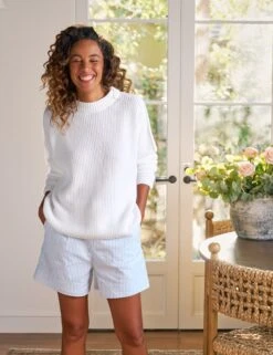 WATERFORD Blue And White Stripe, Italian Performance Linen -Frank And Eileen Shop 69 WATERFORD BWSL SWEATER02 WHTK Paloma 25SP March 1671 sRGB