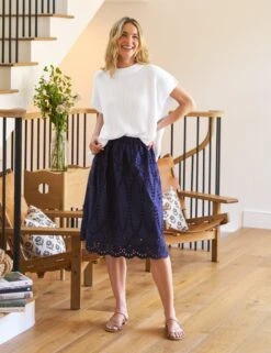 GRACE SKIRT Navy, Eyelet Cotton -Frank And Eileen Shop 9 SWEATER05 WHTK EYELETS NVP NATHALIE SU25 MAY 1046 sRGB