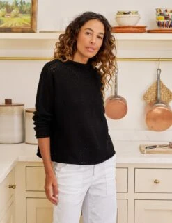 MONTEREY POINTELLE Black, Pure Italian Cotton -Frank And Eileen Shop 98 SWEATER06 BLKK WEXFORDUT WTL PALOMA SU25 JULY 4551 sRGB