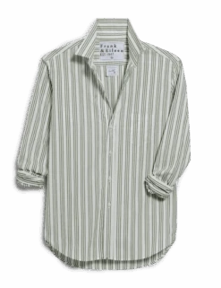 EILEEN Army Green And Beige Stripe, Italian Cotton