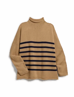 MONTEREY Camel With Navy Stripe, Pure Italian Cotton -Frank And Eileen Shop SWEATER01 CNSK